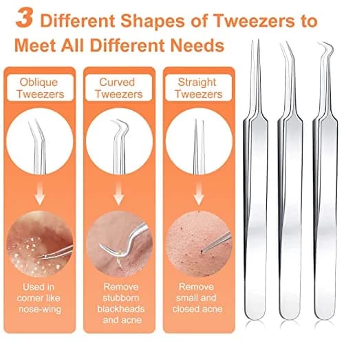 IUMAKEVP Black 15 PCS Skin Blemish Removal Tool Kit | Professional Stainless Steel Acne & Pimple Extractor (Silver) thumbnail 2
