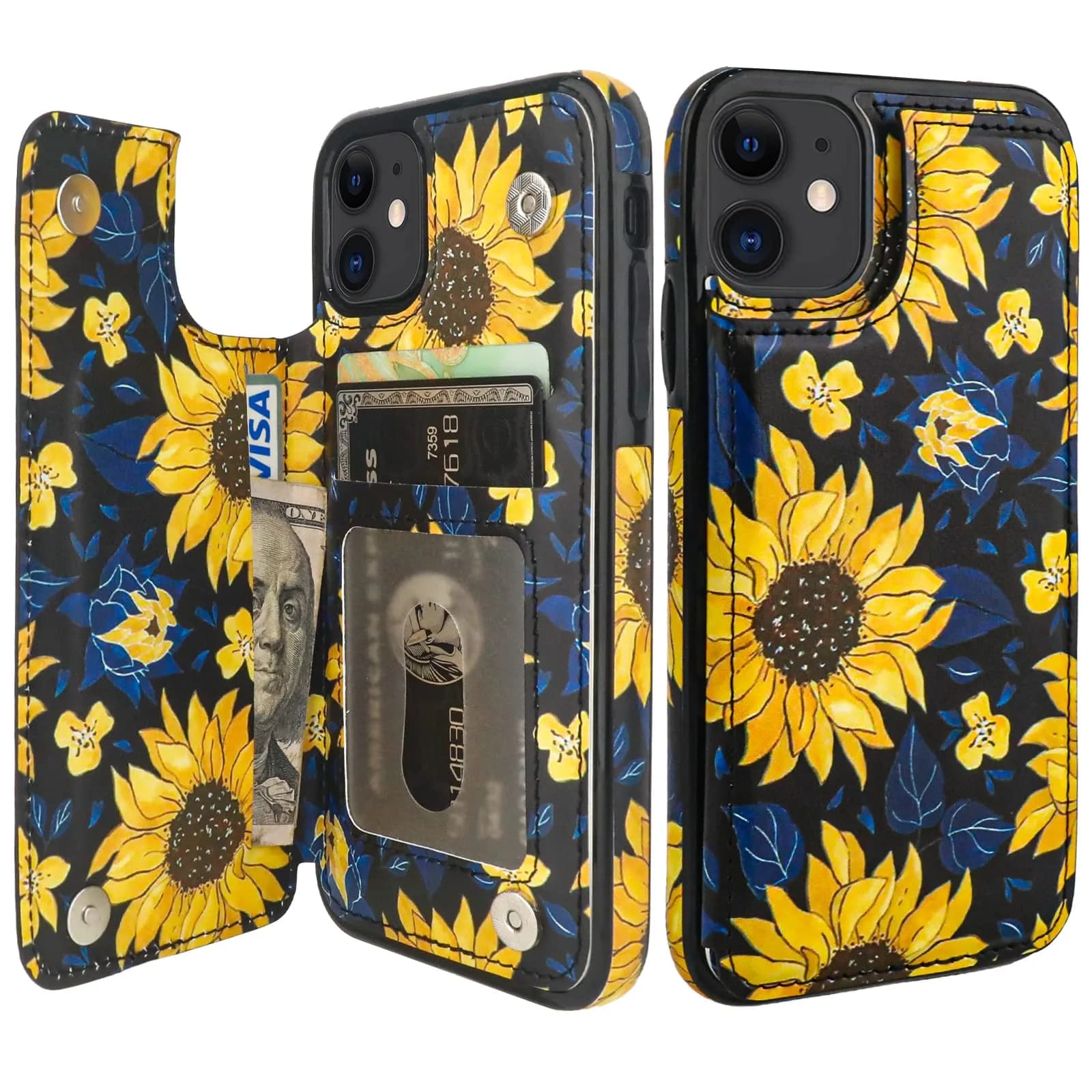 HAOPINSH Wallet Case Card Holder for iPhone 11 | Blooming Sunflowers Pattern, RFID Blocking, Shockproof, Flip Cover (6.1") - main product image