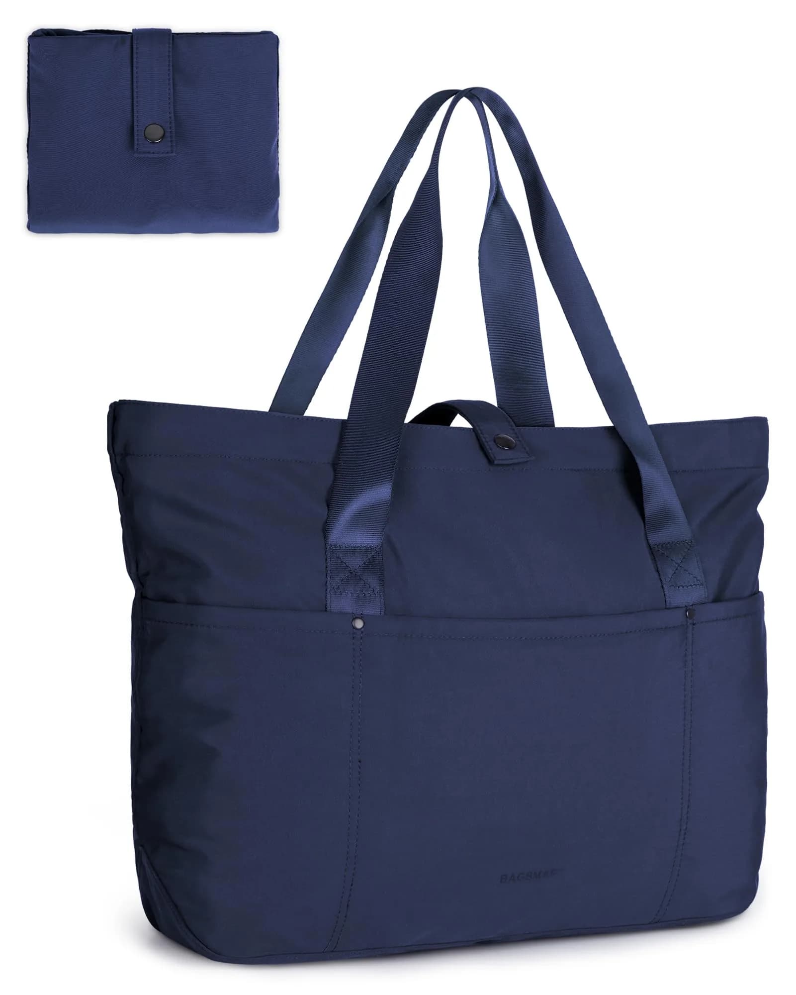 BAGSMART Foldable Tote Bag for Women | Large Capacity, Water-Resistant, Compact & Versatile (One Size, Navy Blue)