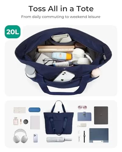 BAGSMART Foldable Tote Bag for Women | Large Capacity, Water-Resistant, Compact & Versatile (One Size, Navy Blue) thumbnail 3