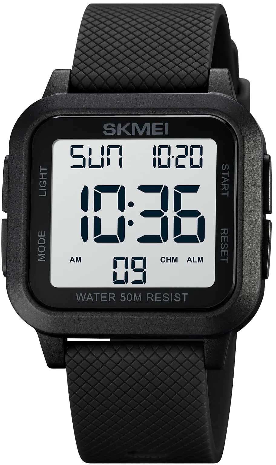 Gosasa Men Sports Military Watch 47mm Digital LED Light Water-Resistant (Black) — B- Black White