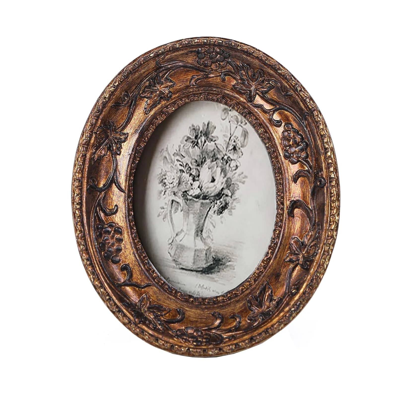 SIKOO Small Vintage 3×3 Picture Frame Antique Ornate | Gold Bronze Finish, Wall & Tabletop Display — Bronze Gold / 2.5 x 3.5 Oval