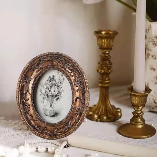 SIKOO 2.5×3.5 Oval Vintage Picture Frame Bronze Gold | Antique Mini Photo Frame with Velvet Easel thumbnail 4