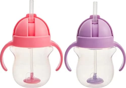 Munchkin Any Angle Sippy Cups, 7 Ounce | Leak-Proof, 2 Pack, Pink/Purple, BPA-Free thumbnail 1
