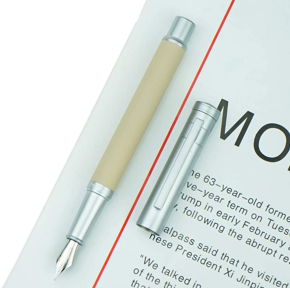 erofa H3 Fountain Pen White M Nib with Bamboo Clip, Silver Aluminum Alloy Writing Pen 135mm
