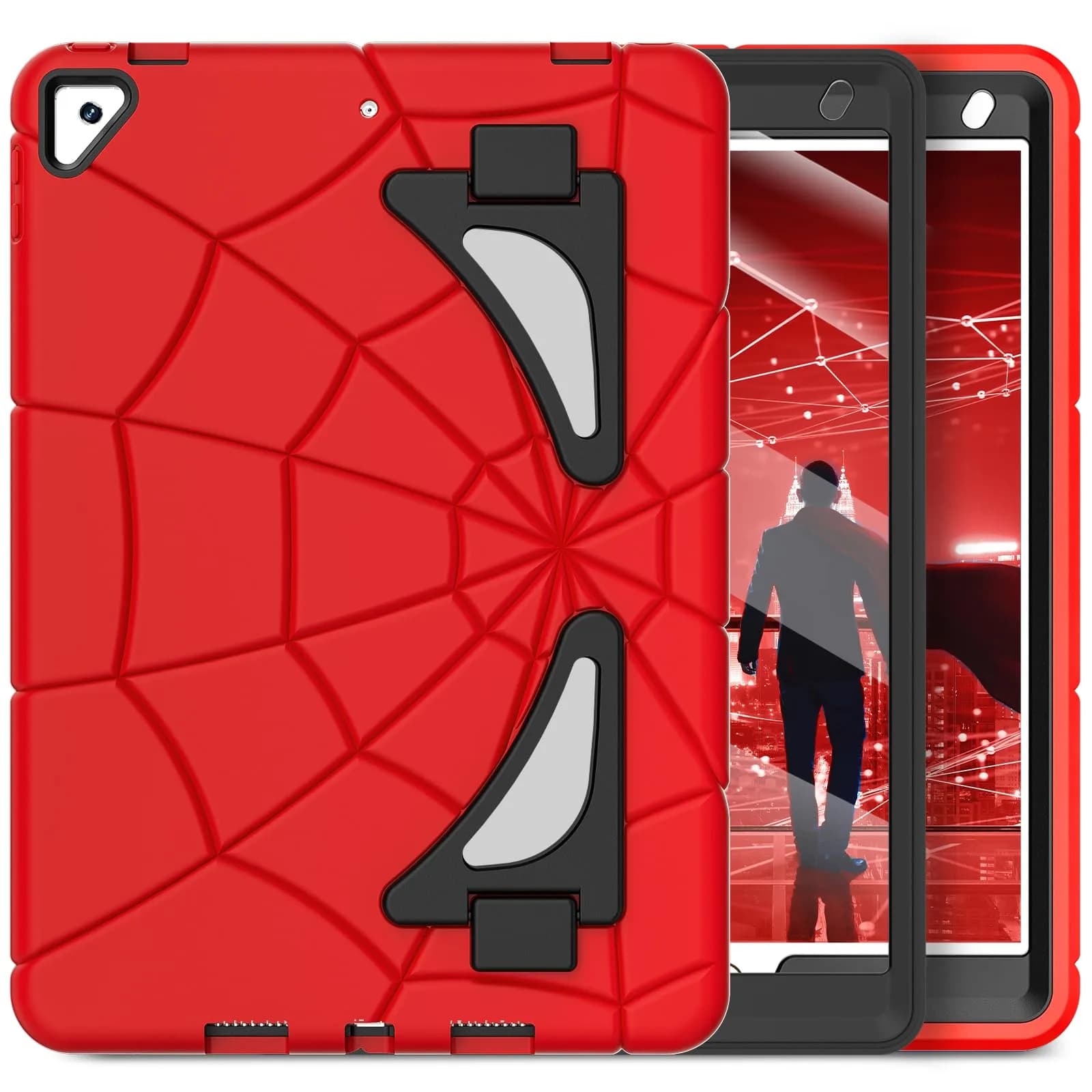 Nitupai iPad 10.2 Inch Case for 9th/8th/7th Gen | Rugged Shockproof Cover with Kickstand — Red Black