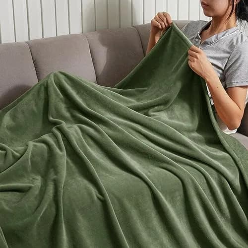 PHF Fleece Throw Blanket 50x60cm | Lightweight Airy Warmth, Olive Green thumbnail 2