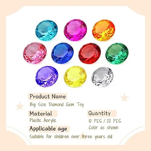 NLR FUN Kids Diamond Toy Set 20 pcs (1.58in Each) | Acrylic Gem Party Favors for Treasure Hunts & Pool Games thumbnail 2
