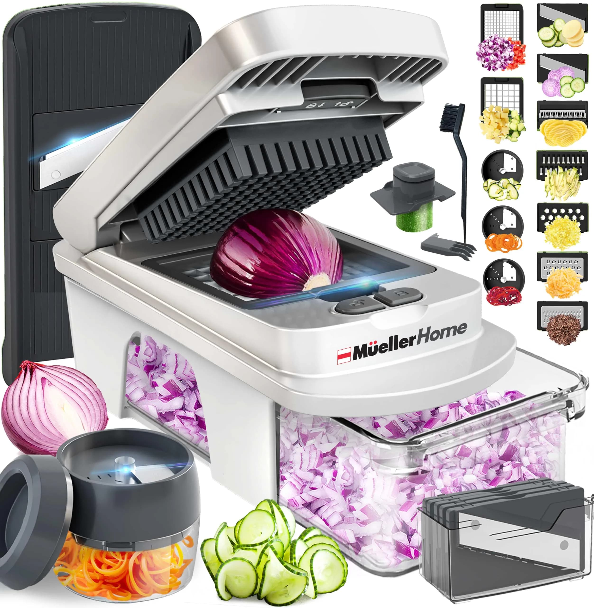 JANSKA Pro Series 10-in-1 Vegetable Chopper & Mandoline Slicer 1.1 kg (2.46 lb) | 8 Stainless Steel Blades for Effortless Meal Prep — White Sand/Gray / 12 Blade