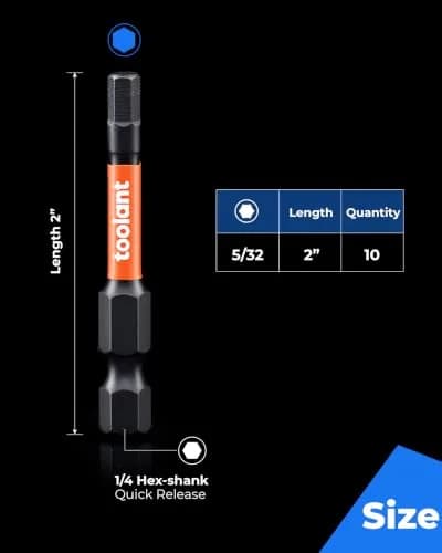toolant 5/32-inch Impact Hex Bit Set, 10-Piece, 2-inch | Built for Impact Driving with S2 Steel thumbnail 5