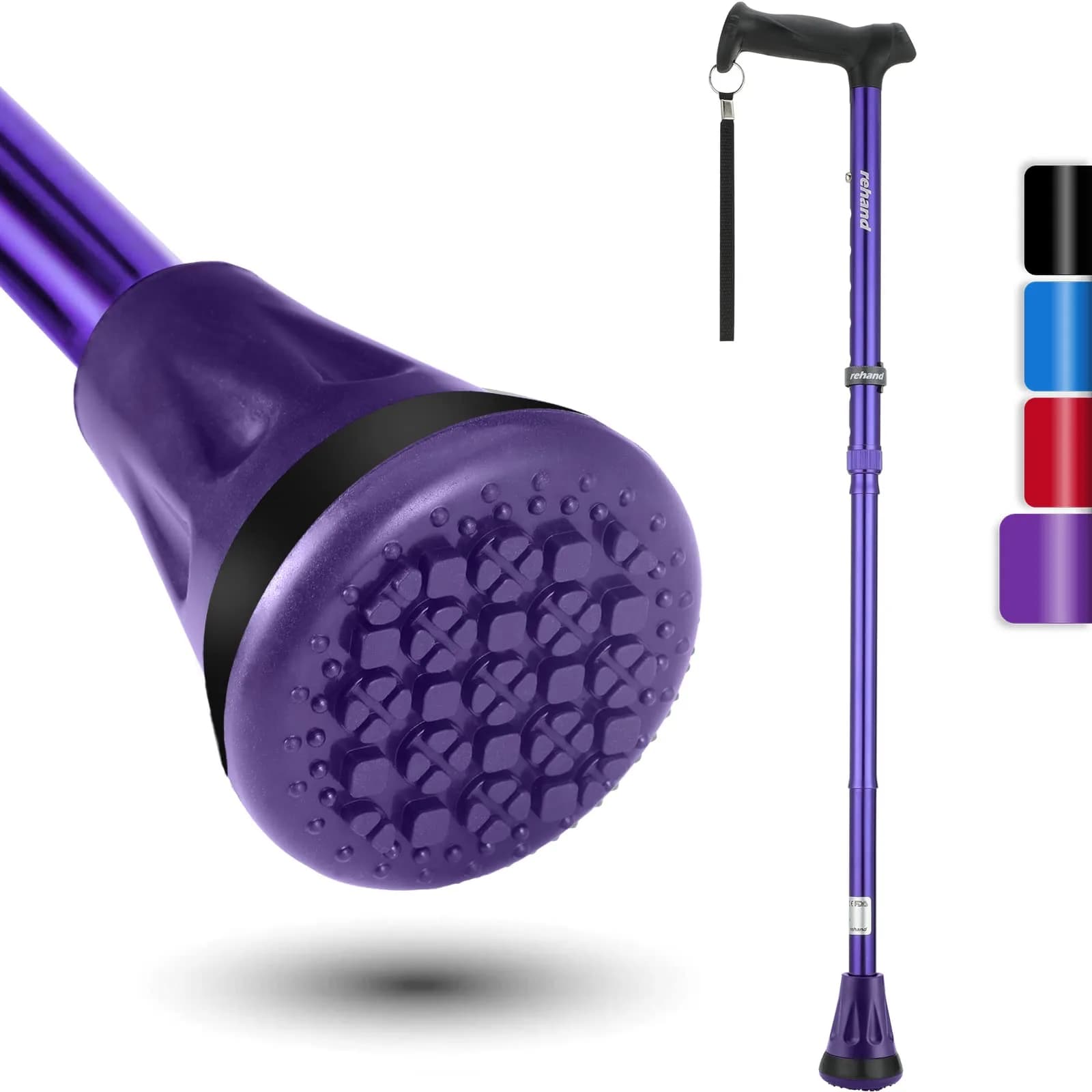 rehand Foldable & Adjustable Walking Cane with All-Terrain Tip and Travel Bag | 78cm-96cm Height Range