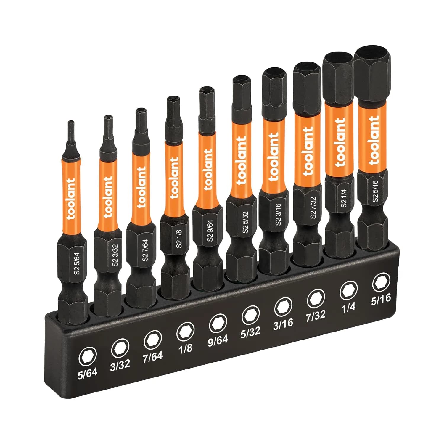 toolant SAE Impact Allen Wrench Drill Bit Set, 10-Piece, 2-inch | 1/4" Hex Shank for Impact Drivers