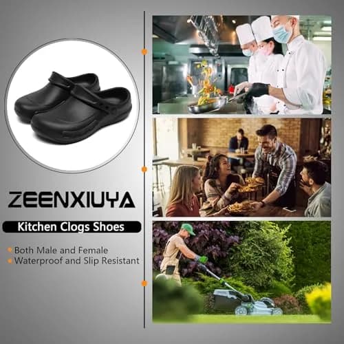 ZEENXIUYA Unisex Non-Slip Kitchen Clogs Black Size 7 Women/9 Men | Waterproof Work Shoes thumbnail 5