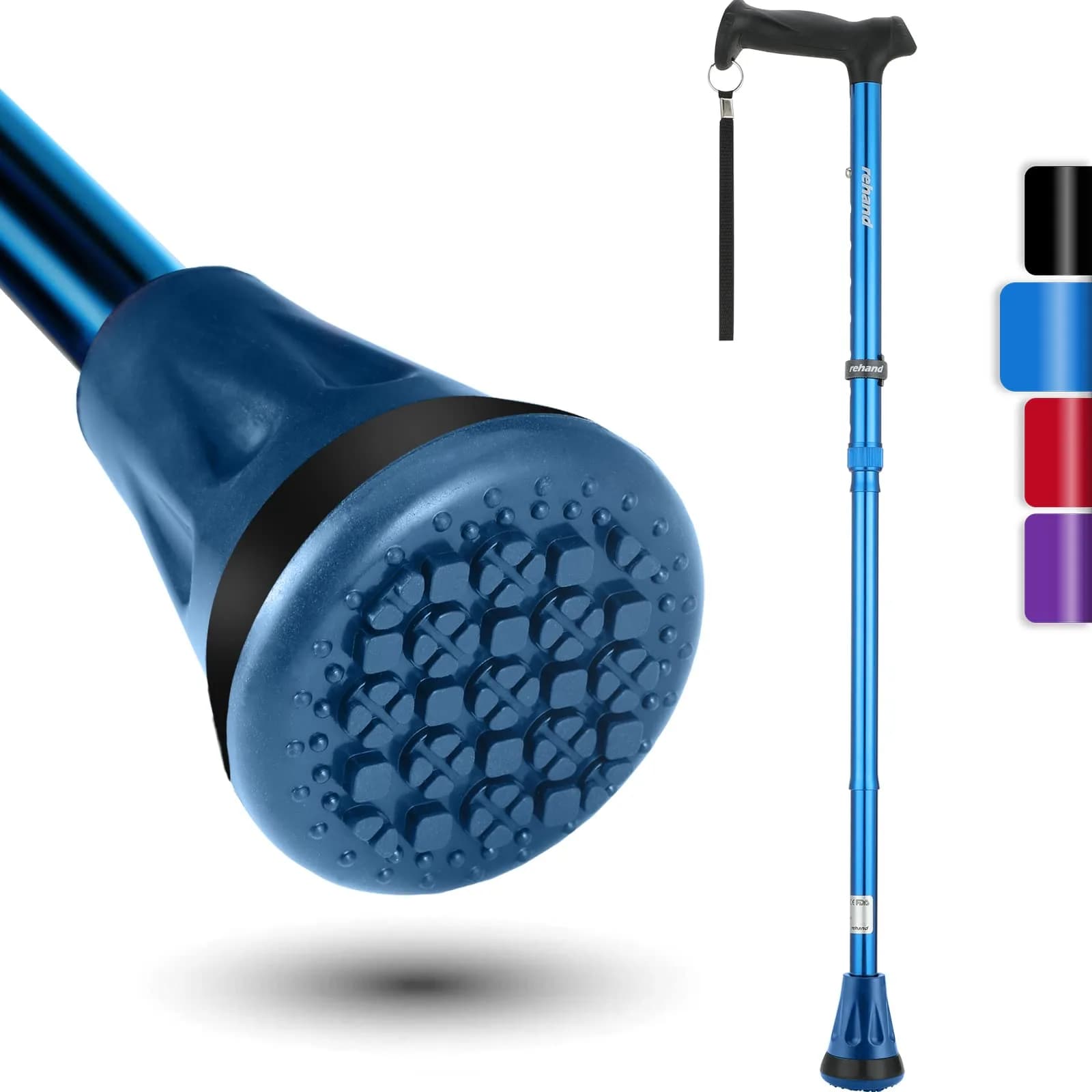 REHAND Foldable & Adjustable Walking Cane with All-Terrain Tip and Travel Bag | 78cm-96cm (2'7"-3'2")