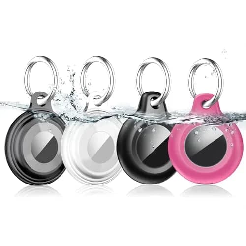 Lanteso Airtag Holder Case with Keychain, 4 Pack Waterproof Shockproof Protective Cover for Apple Air Tags, Airtag Accessories for Pets, Kids, Luggage, Keys thumbnail 1