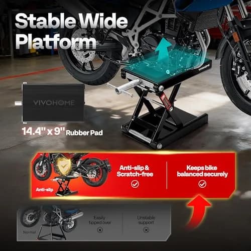 VIVOHOME 1100 LBS Motorcycle Lift Scissor Jack Wide Deck Black | Heavy-Duty Garage Support thumbnail 4