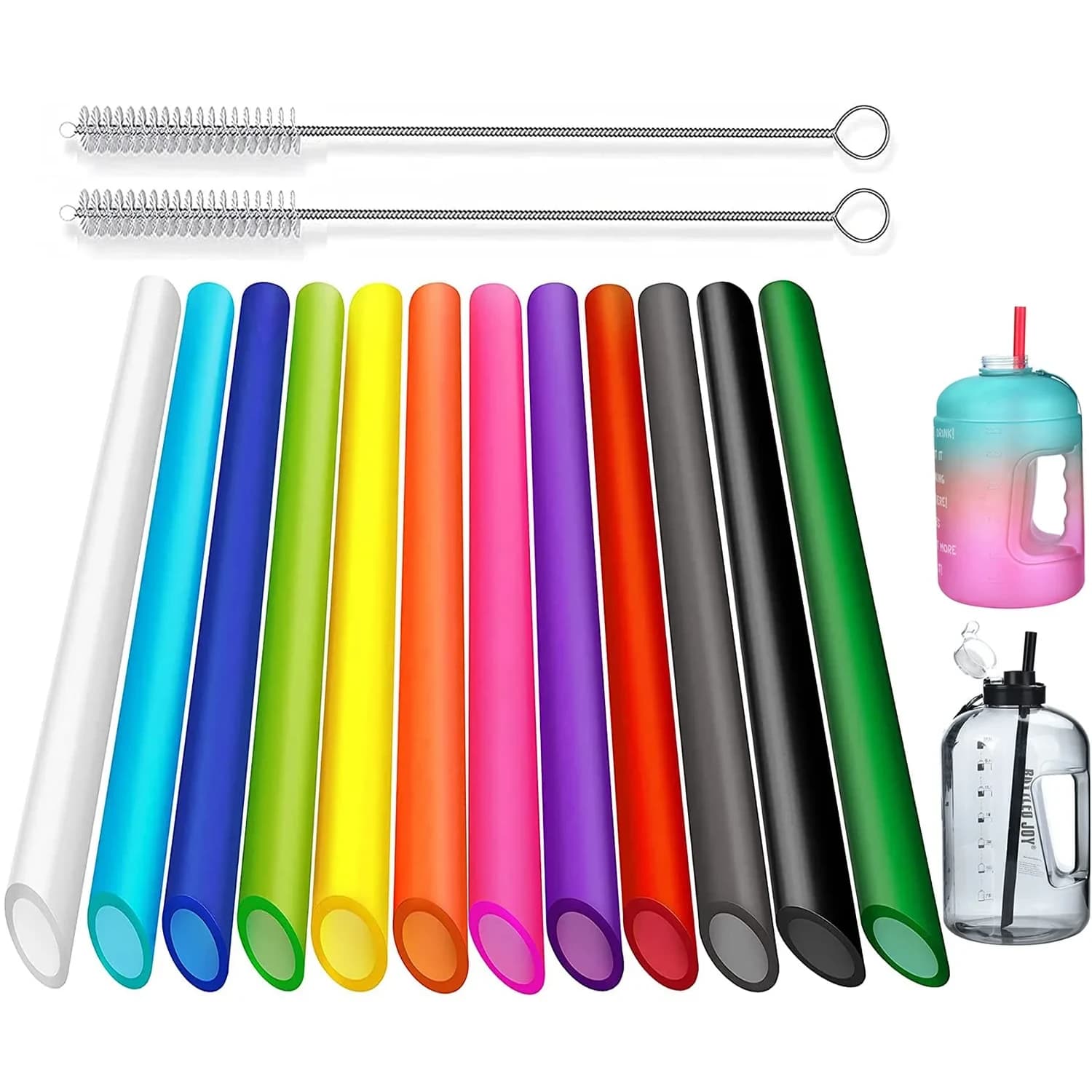 ALINK 12 Pcs Reusable Boba Straws, 13-inch Extra Long Wide Smoothie Straws | Jumbo Diameter for Thick Drinks