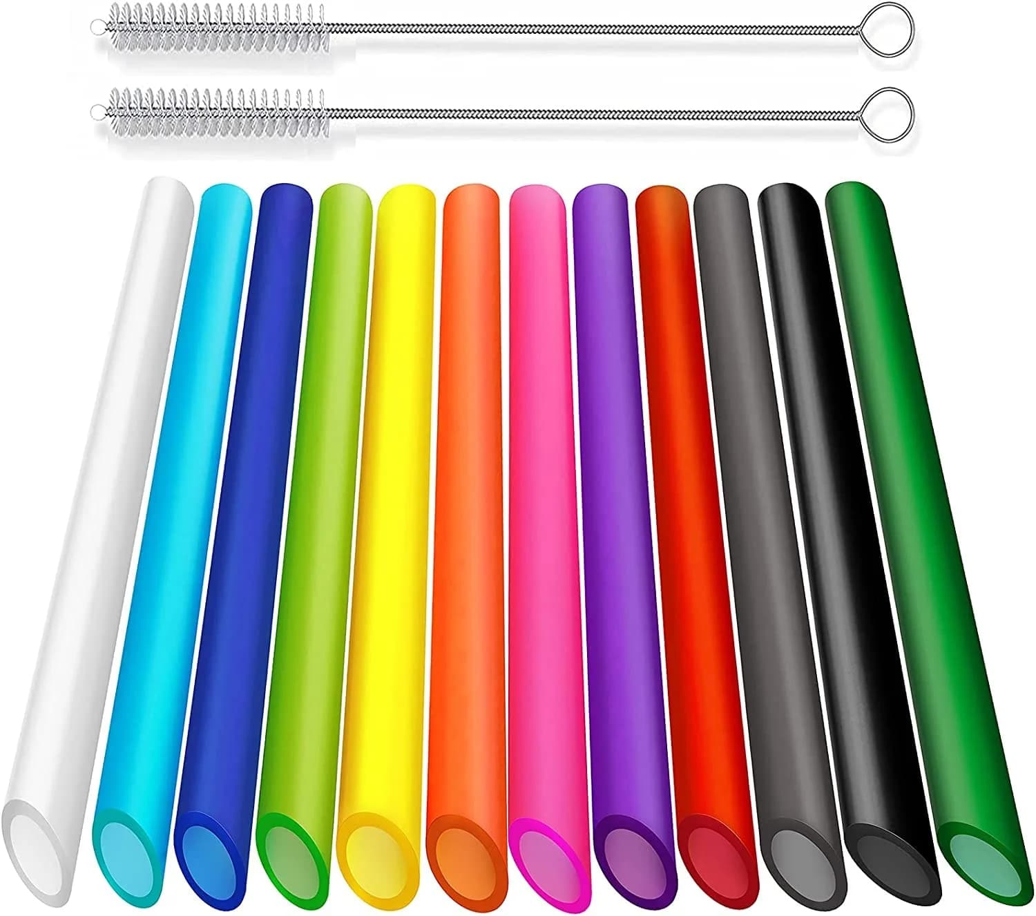 ALINK 12 Pcs Reusable Boba Straws, 13-inch Extra Long Wide Smoothie Straws | Jumbo Diameter for Thick Drinks — 8.5 INCH