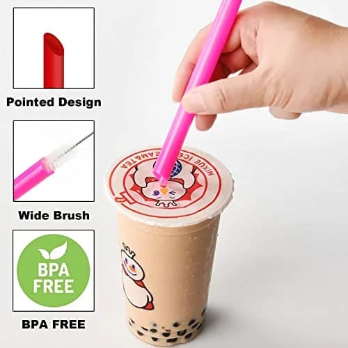 ALINK 12 Pcs Reusable Boba Straws 21.6cm (8.5 Inch) with 2 Cleaning Brushes | Extra Wide Smoothie Straws for Thick Drinks thumbnail 3