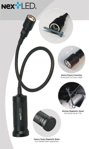 NextLED Flexible Shaft Magnetic LED Flashlight and Pickup Tool, 20 Inch Reach, 300 Lumens, Magnetic Base, Impact-Resistant Aluminum, IP-54 Rated thumbnail 2