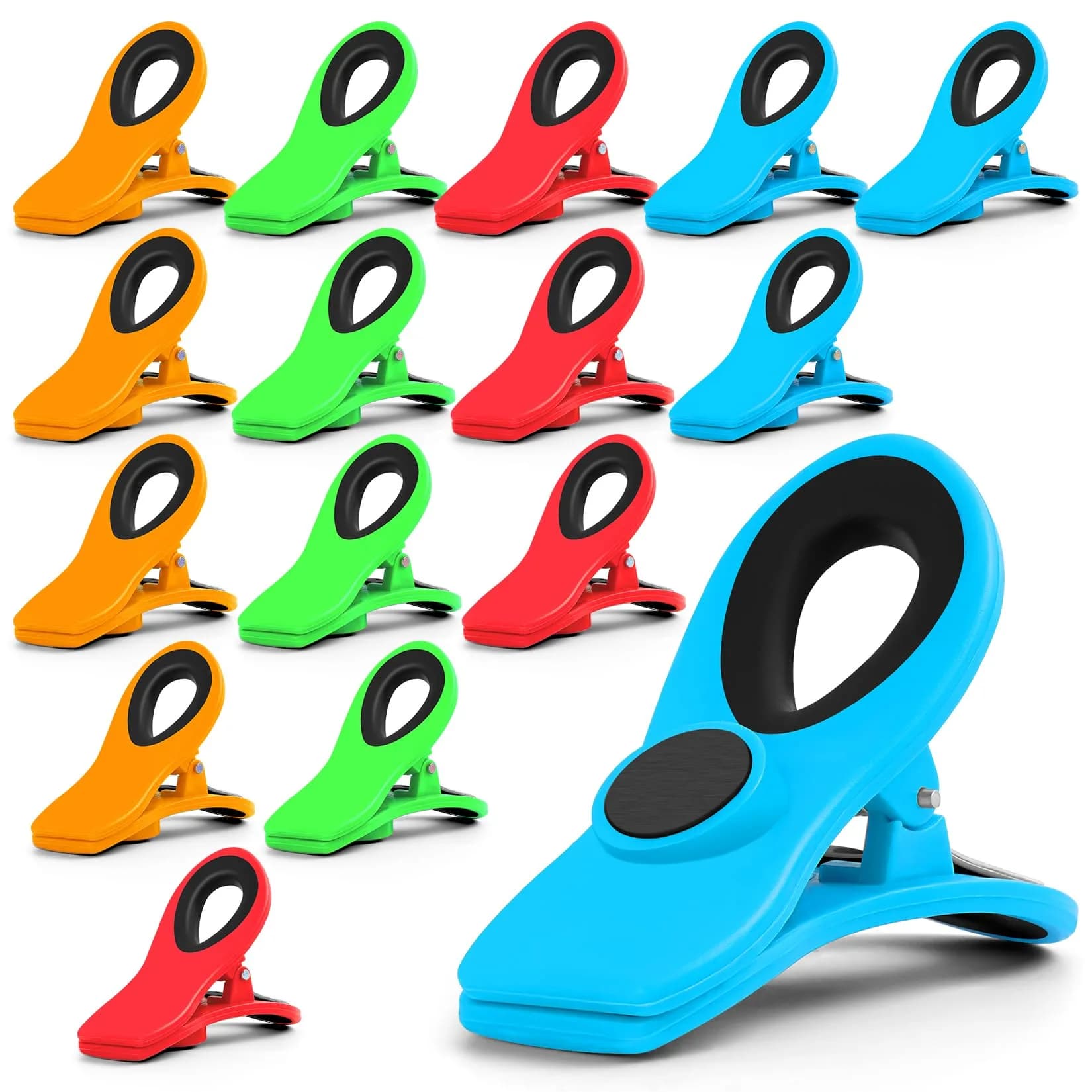 Jetmore 16 Pack Magnetic Chip Clips Bag Clips | Vibrant, Non-Slip Rubber Teeth, Reusable, Multi-Color, Versatile for Food & Office Use
