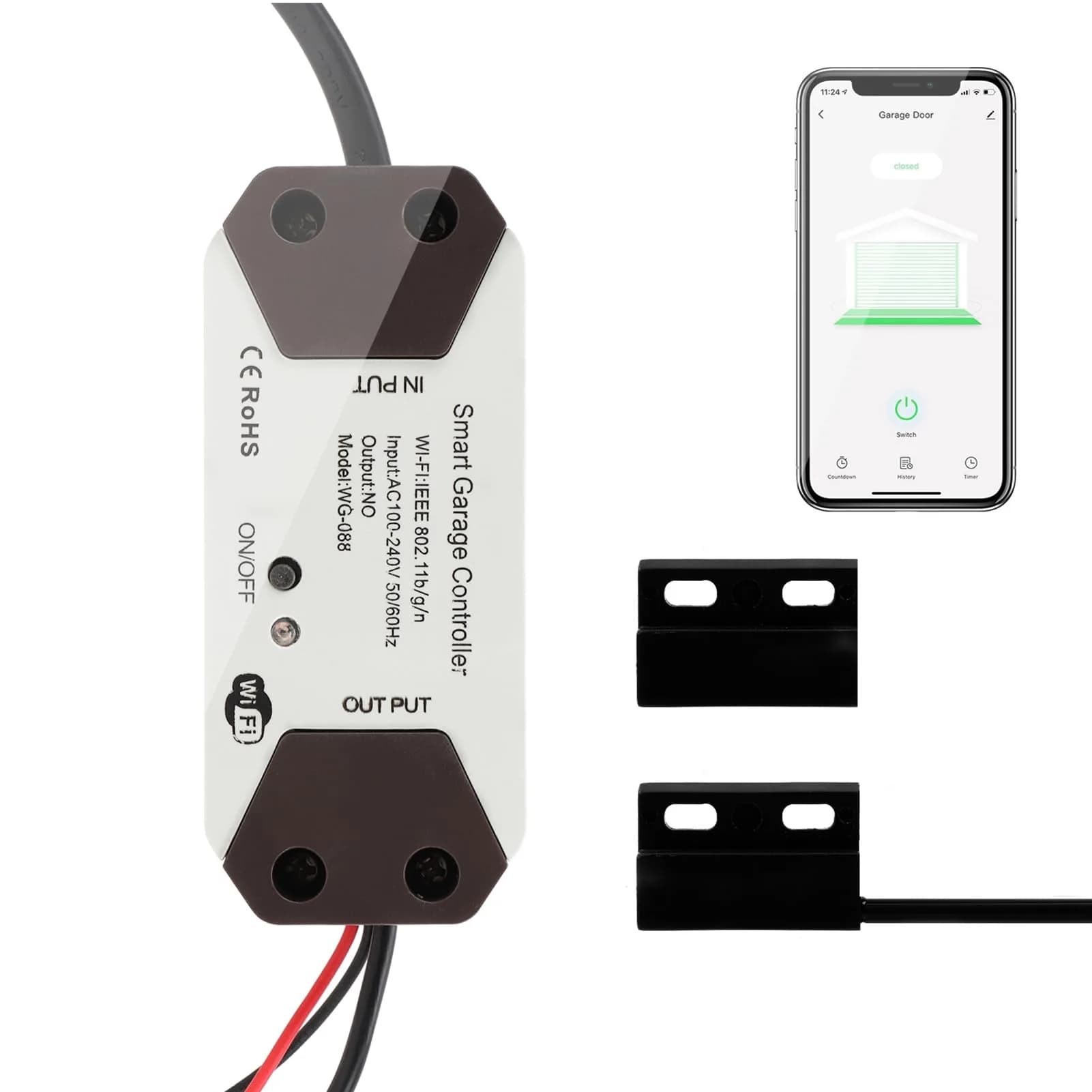 Dioche Smart Garage Door Opener Controller with Tuya Smart Life App Control & Voice Commands | 100-240V