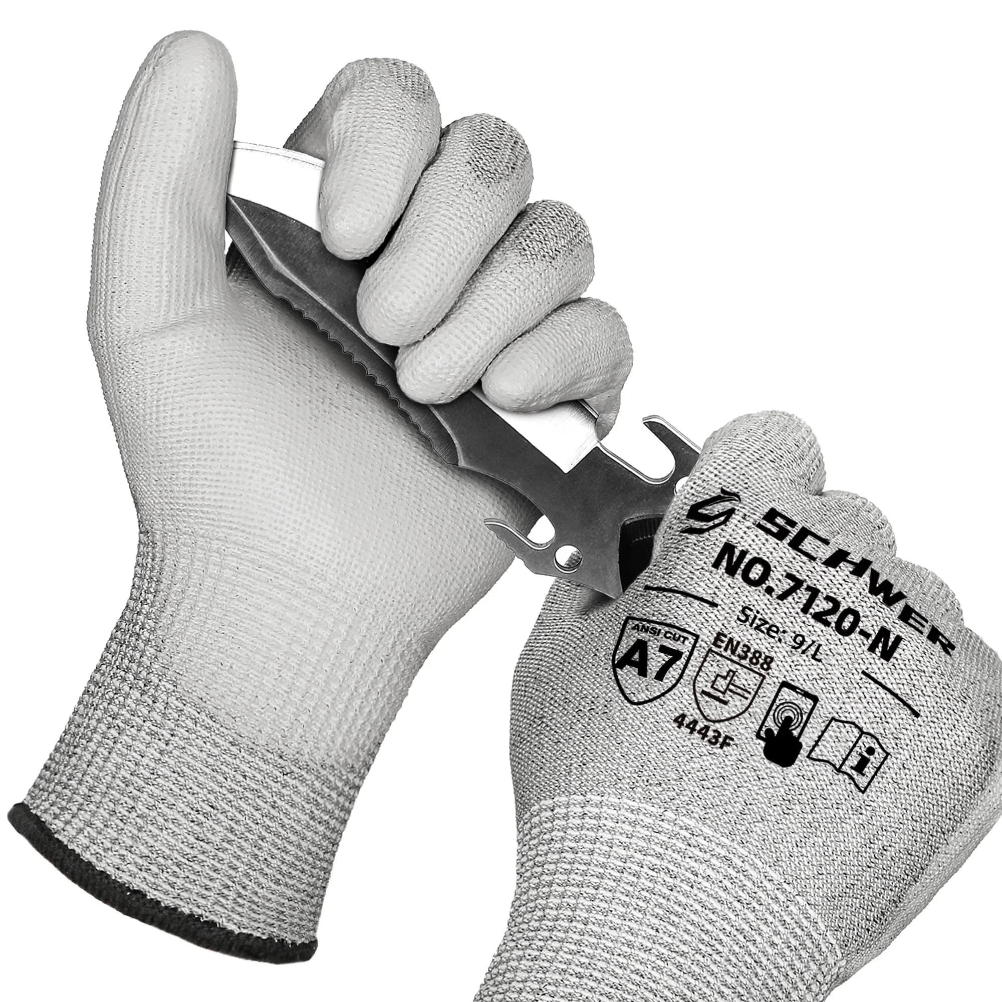 Schwer Cut Resistant Work Gloves A7, 3 Pairs, Large | ANSI A7 Certified for Heavy Duty Protection — Small / 3 Pairs