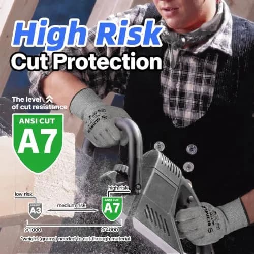 Schwer ANSI A7 Cut Resistant Work Gloves, 3 Pairs, Medium | HPPE & Steel Wire Blend thumbnail 2