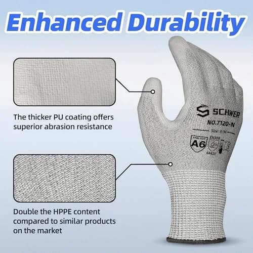 Schwer ANSI A7 Cut Resistant Work Gloves, 3 Pairs, Medium | HPPE & Steel Wire Blend thumbnail 4