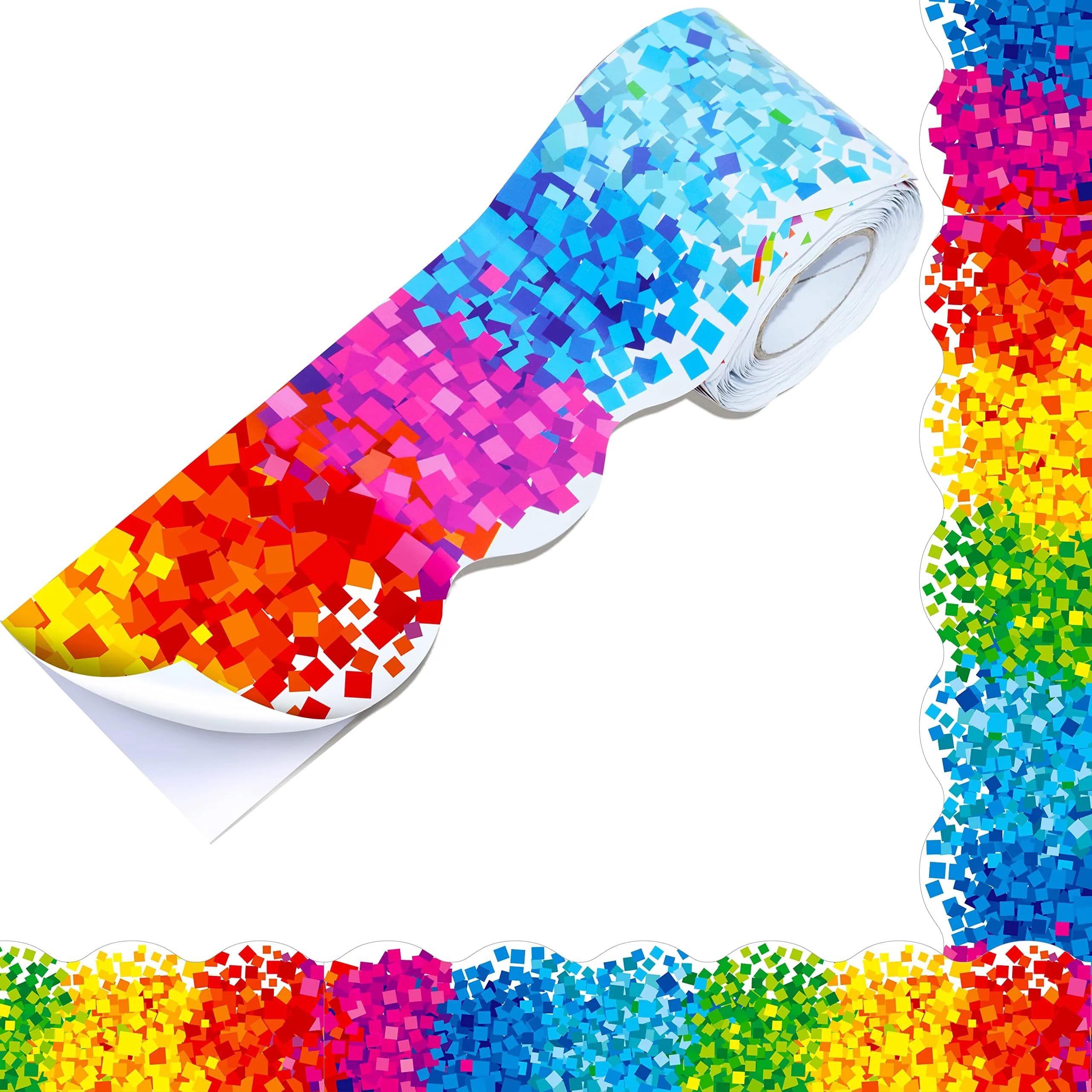 ERKE 60 Feet Bulletin Board Borders | Self Adhesive Confetti Scalloped Rolled Border for Classroom & Office