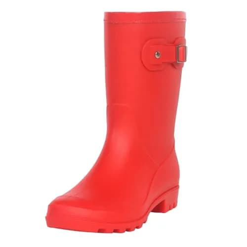 Fubotao Women's Mid Calf Rain Boots Red | Waterproof Fashion Garden Shoes with Buckle & Comfortable Insole thumbnail 1