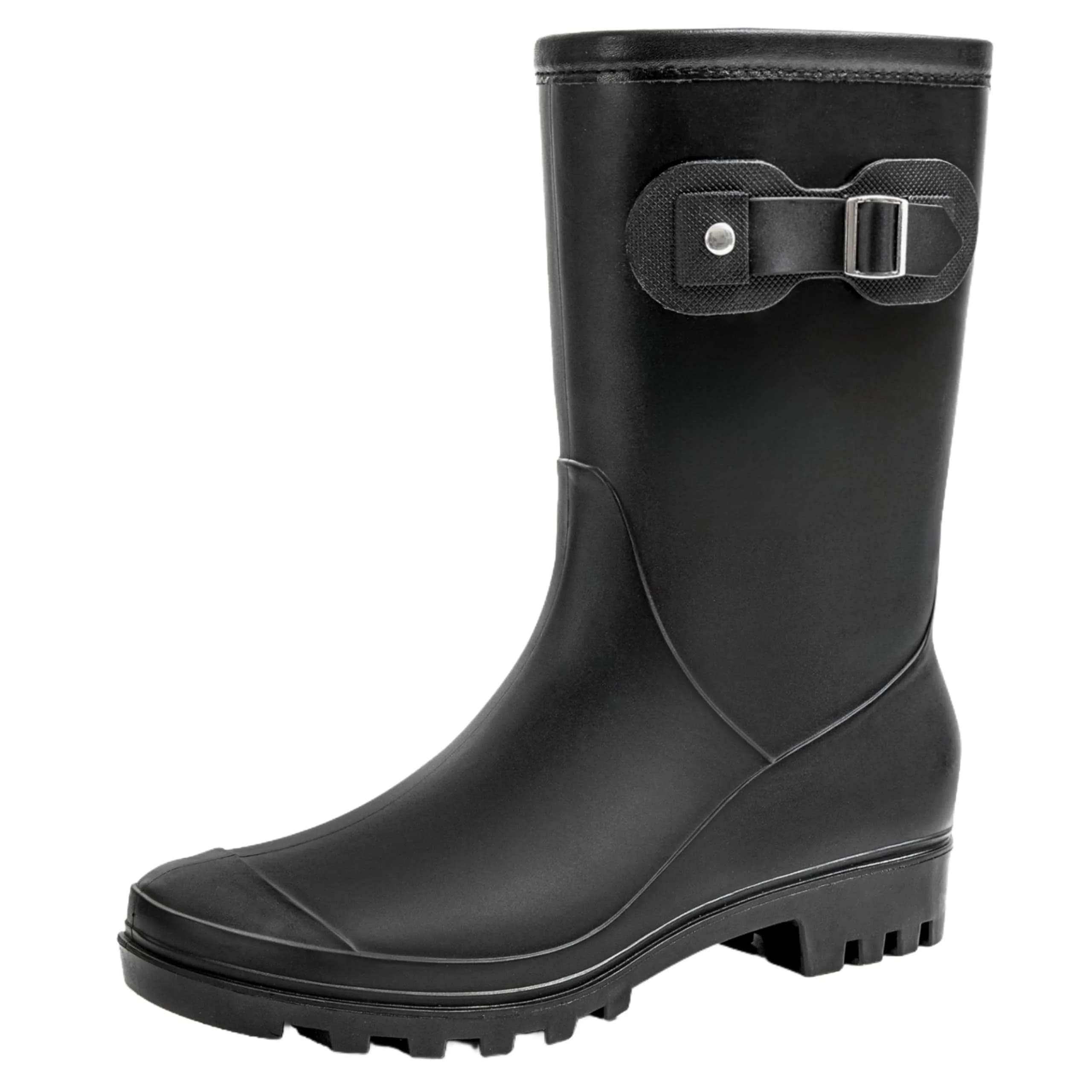 Fubotao Women's Mid Calf Rain Boots Black | Waterproof Fashion Garden Shoes Anti-slipping - main product image