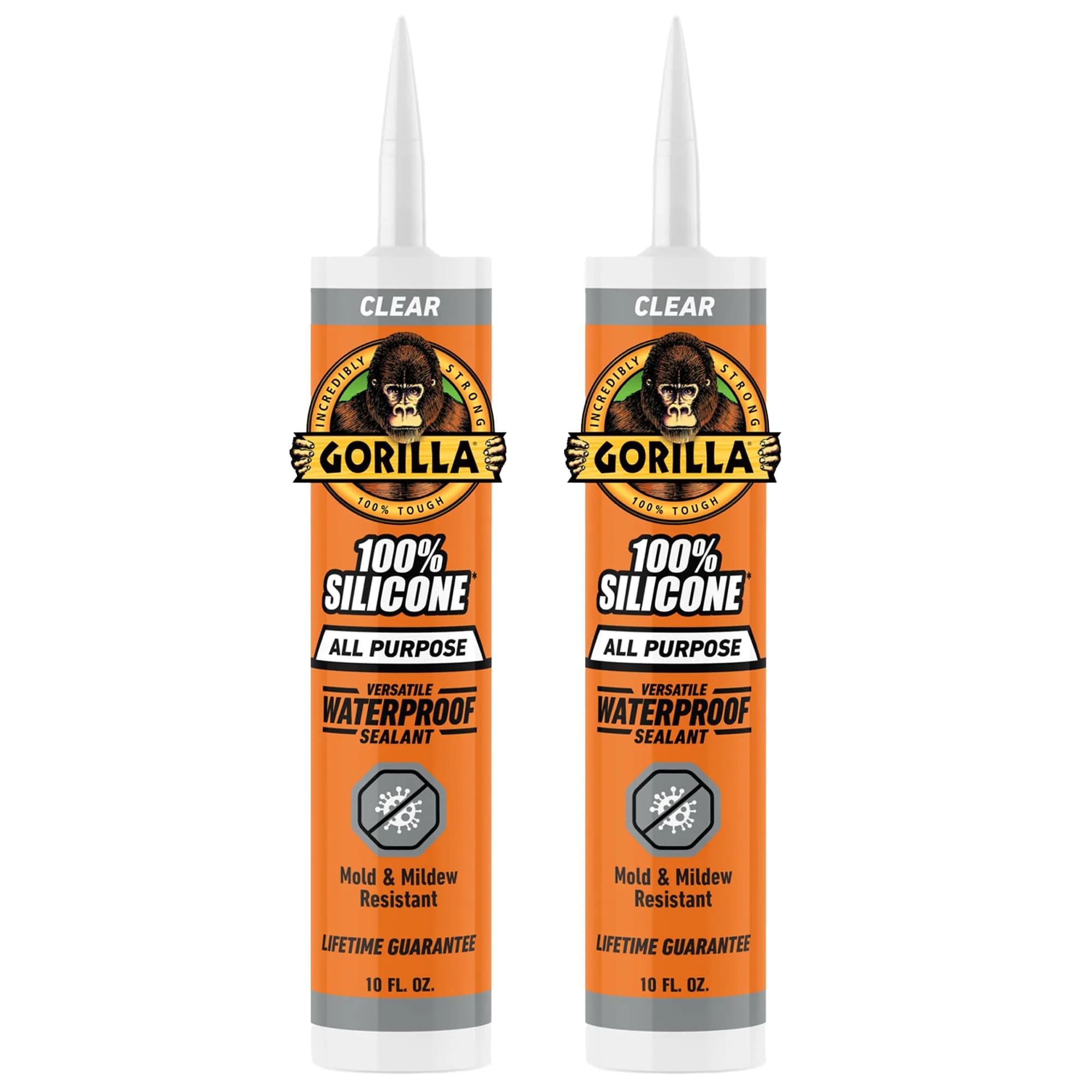 Gorilla 100% Silicone Waterproof Caulk Clear 20 fl oz (591 ml) | Fast Curing Sealant for Showers, Sinks, Windows