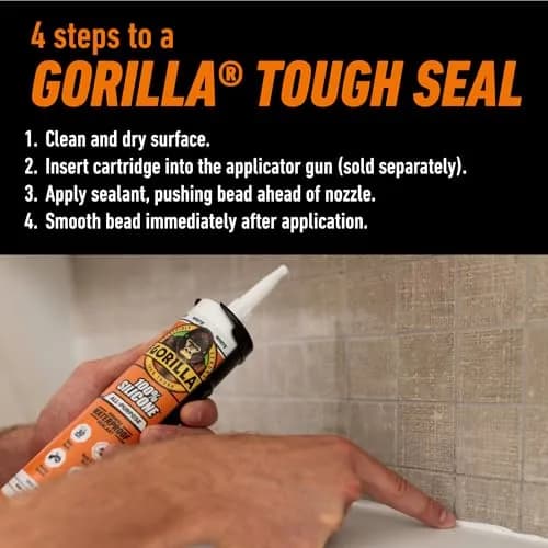 Gorilla 100% Silicone Sealant Caulk White 10 oz (296 ml) Cartridge, 2-Pack | Waterproof, Mold & Mildew Resistant Seal thumbnail 4