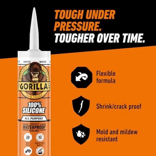 Gorilla 100% Silicone Sealant Caulk White 10 oz (296 ml) Cartridge, 2-Pack | Waterproof, Mold & Mildew Resistant Seal thumbnail 7