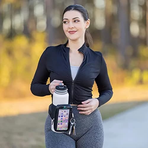 SHERLIX Water Bottle Pouch with Touchscreen Pocket & Carabiner - Black, 18-40 oz | Patented Design for Gym & Travel thumbnail 6