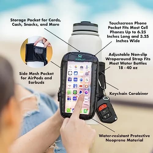 SHERLIX Water Bottle Pouch with Touchscreen Pocket & Carabiner - Black, 18-40 oz | Patented Design for Gym & Travel thumbnail 2