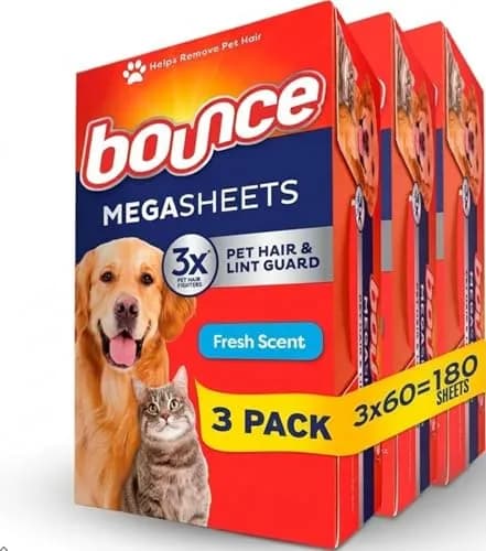 Bounce Pet Hair and Lint Guard Mega Dryer Sheets, 180 Count | Tackles 3X Pet Hair vs. Standard Bounce Sheets thumbnail 1