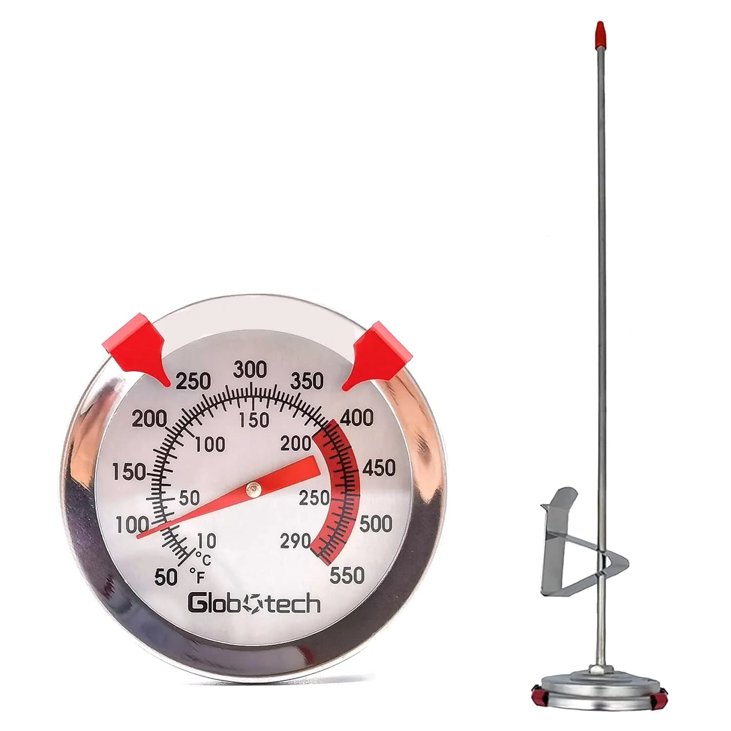 GLOBOTECH 2" Dial Deep Fry Thermometer 550°F (290°C) | 12" Long Stem Stainless Steel Cooking Thermometer - main product image