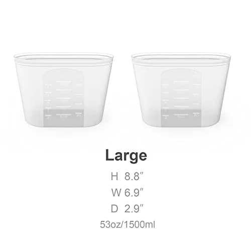 Winrock Reusable Silicone Food Storage Bags 1500ml (51oz) | Airtight, Stand-Up, Leak-Proof Zip Seal Containers (2-Pack) thumbnail 2