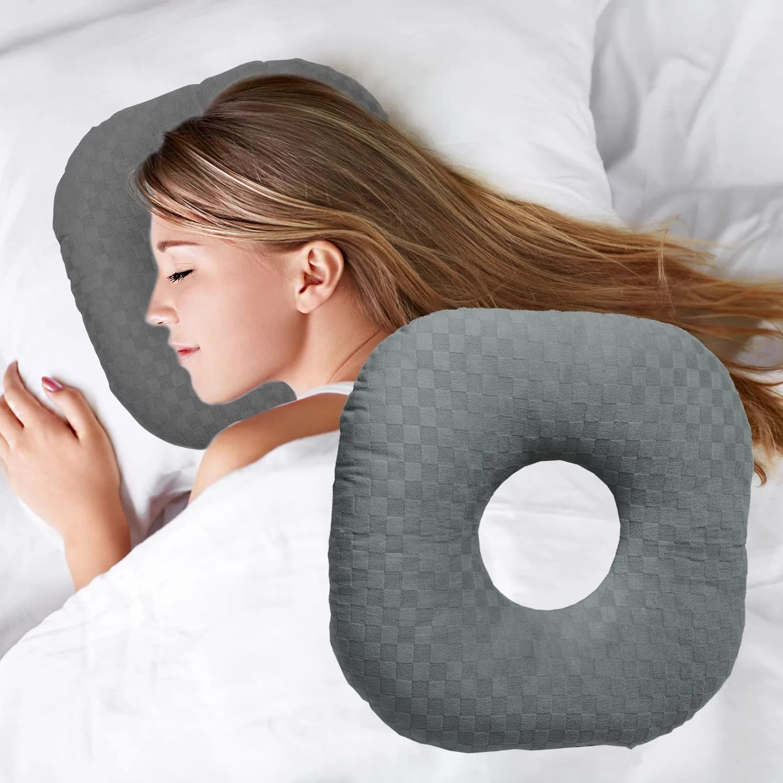 Wuronsa Ear Piercing Pillow with Hole for Cartilage Piercings | Adjustable, Breathable Cotton, Relieves Ear Pain (70-120 chars)
