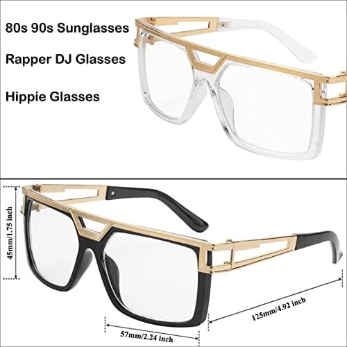 FACATH Women Hip Hop Sunglasses 80s 90s Oversized Square Gold Frame | Retro DJ Rapper Style thumbnail 2