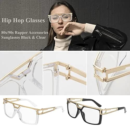 FACATH Women Hip Hop Sunglasses 80s 90s Oversized Square Gold Frame | Retro DJ Rapper Style thumbnail 3