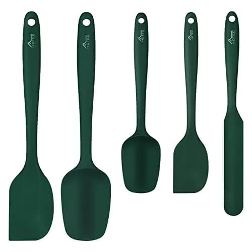 HOTEC BPA-Free Silicone Rubber Spatula Set, Dark Green, Set of 5 | Heat Resistant Up to 600°F, Dishwasher Safe thumbnail 1