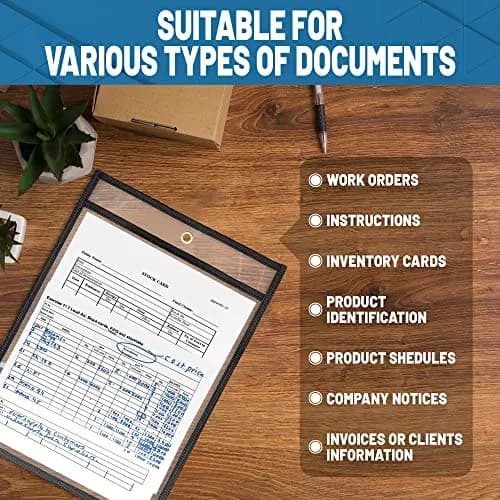 JUZARI Clear 10 Pack Job Ticket Holders 21.59 x 27.94 cm (8.5x11 Inches) | Heavy Duty Document Sleeves for Work Orders thumbnail 6