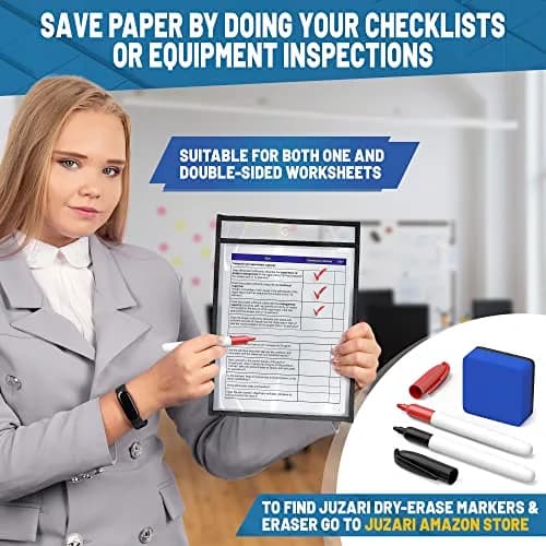 JUZARI Clear 10 Pack Job Ticket Holders 21.59 x 27.94 cm (8.5x11 Inches) | Heavy Duty Document Sleeves for Work Orders thumbnail 3