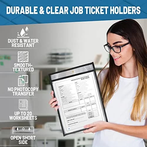 JUZARI Clear 10 Pack Job Ticket Holders 21.59 x 27.94 cm (8.5x11 Inches) | Heavy Duty Document Sleeves for Work Orders thumbnail 4