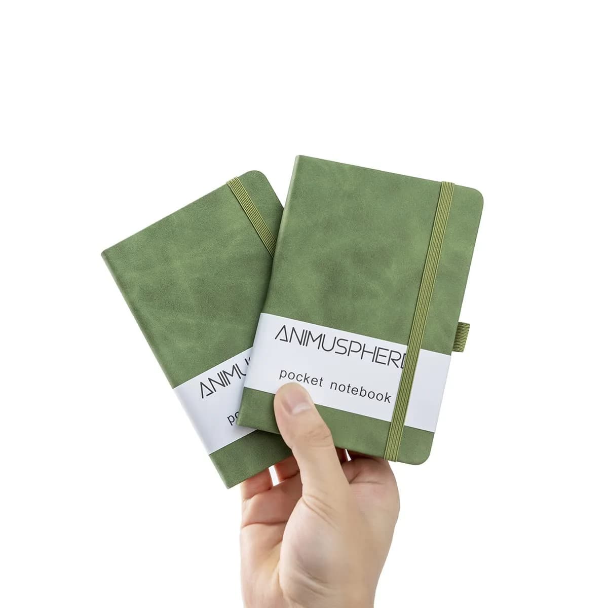 Animusphere Marble Pocket Notebook Set 200 Pages (10.2 x 14.5 cm / 4 x 5.7 inches) | Soft Leather Cover, Pen Holder, Page Marker — Green