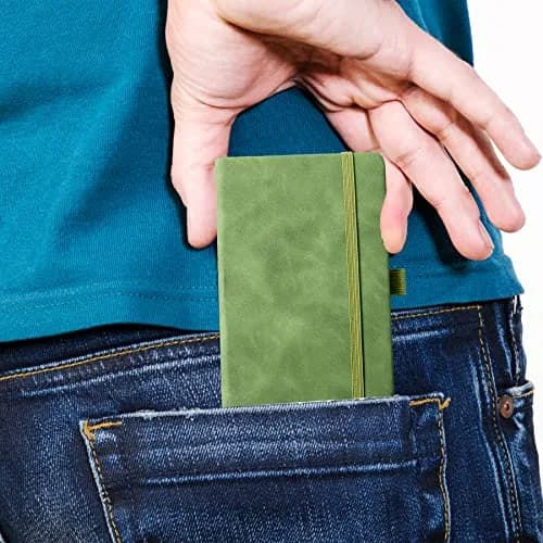 Animusphere Green 2Pack Pocket Notebook Small Notebook Journal Notebook 4 inches x 5.7 inches 200 Pages Leather Cover With Pen Holder Page Marker Ribbons thumbnail 6
