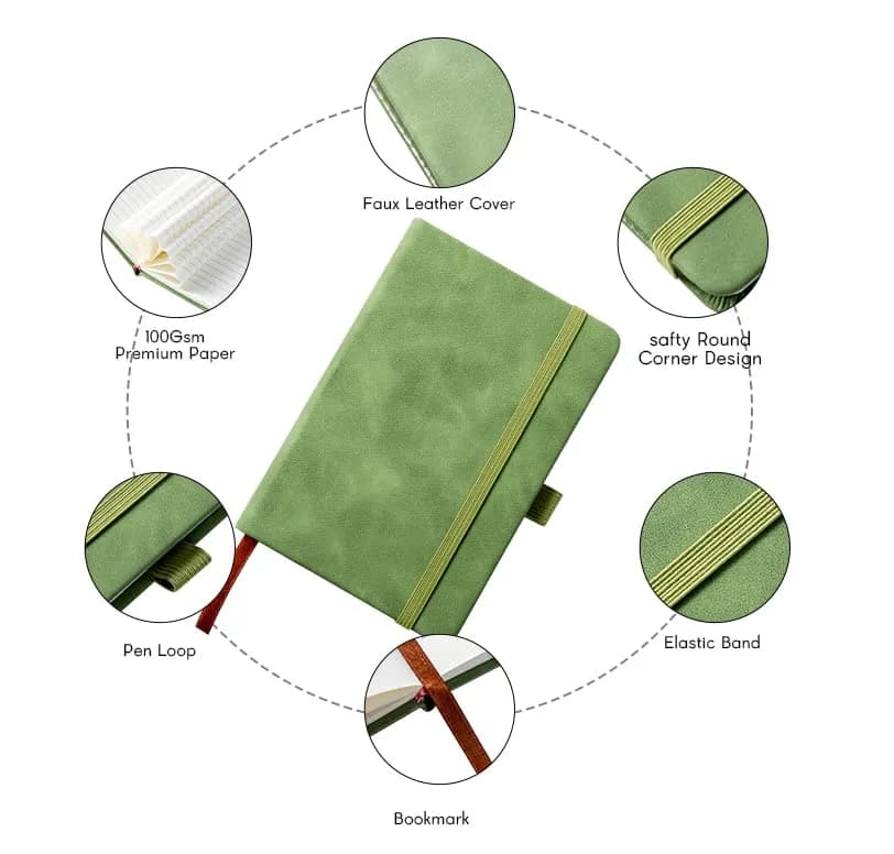 Animusphere Green 2Pack Pocket Notebook Small Notebook Journal Notebook 4 inches x 5.7 inches 200 Pages Leather Cover With Pen Holder Page Marker Ribbons thumbnail 4
